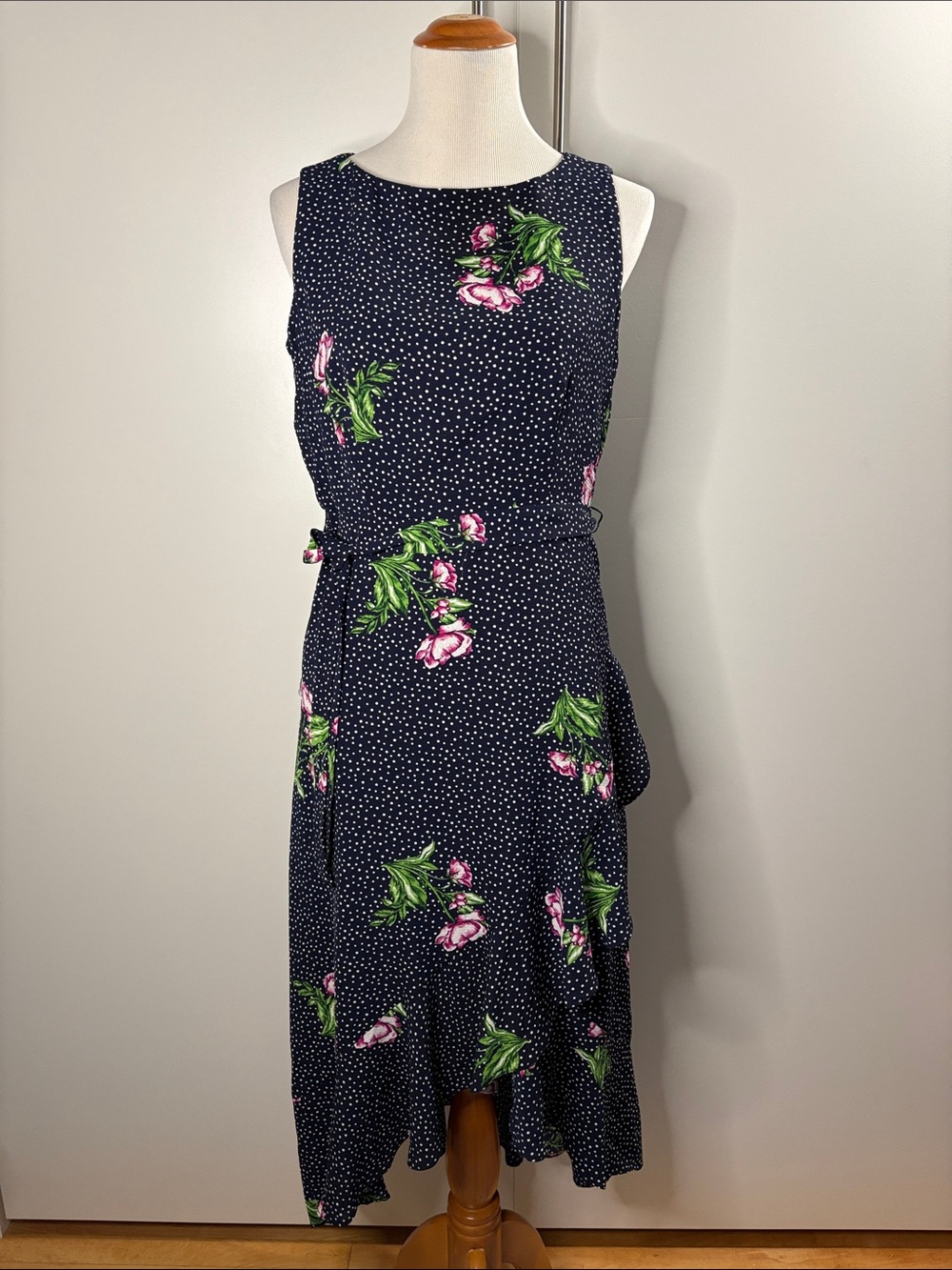 Sandra Darren Navy Midi Dress with Pink Floral Print 6